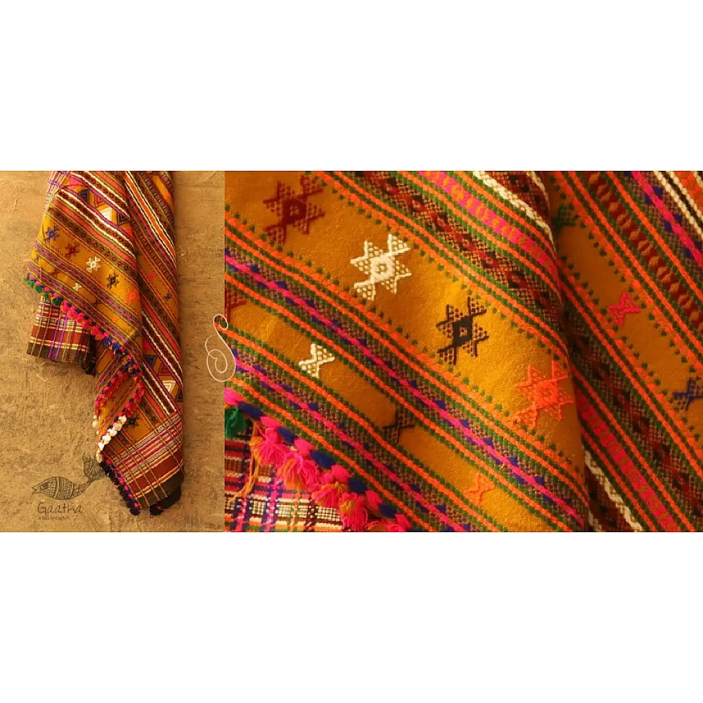 buy Dhabro ~ handwoven woollen Shawl Kutchi - yellow